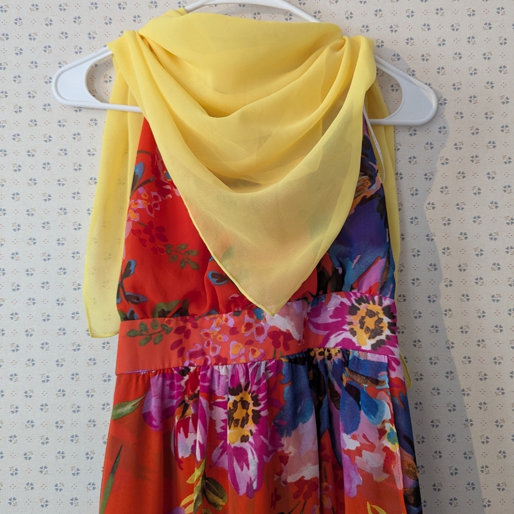💛 Vintage Scarf Sheer Sunshine Jewel tone Wedding Guest Resort Sunshine